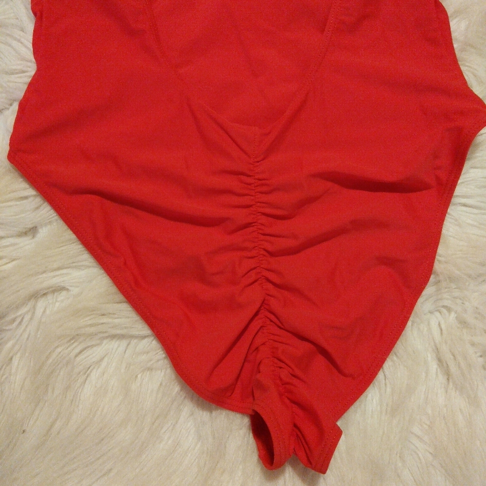 Solid Red One Piece bathing suit - Picture 2 of 4